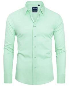 alimens & gentle men's dress shirts slim fit button down shirts long sleeve stretch wrinkle-free shirt stain sheild grass green