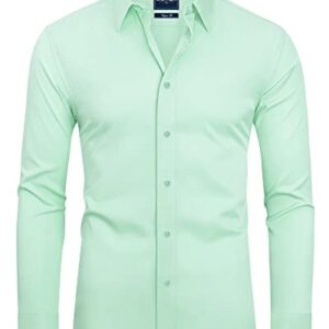 Alimens & Gentle Men's Dress Shirts Slim Fit Button Down Shirts Long Sleeve Stretch Wrinkle-Free Shirt Stain Sheild Grass Green