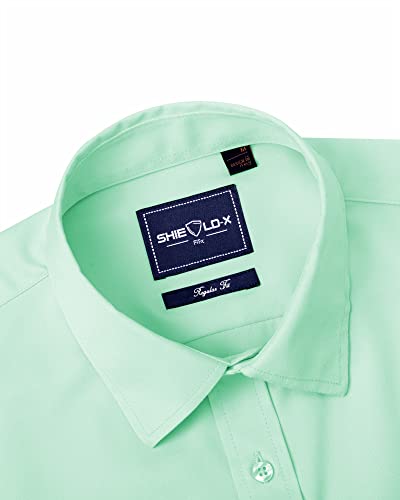 Alimens & Gentle Men's Dress Shirts Slim Fit Button Down Shirts Long Sleeve Stretch Wrinkle-Free Shirt Stain Sheild Grass Green