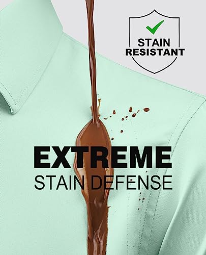 Alimens & Gentle Men's Dress Shirts Slim Fit Button Down Shirts Long Sleeve Stretch Wrinkle-Free Shirt Stain Sheild Grass Green