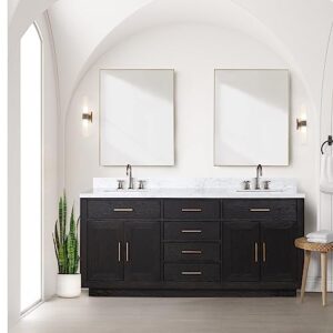 bell+modern shelter 72 in w x 22 in d black oak double bath vanity and carrara marble top