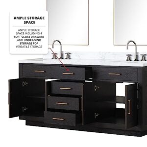 Bell+Modern Shelter 72 in W x 22 in D Black Oak Double Bath Vanity and Carrara Marble Top