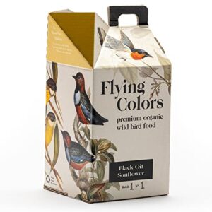 Flying Colors Premium Organic Wild Bird Seed | Black Oil Sunflower Seed | USDA Organic Ingredients | Best Seed for Backyard Bird Feeders | 3 Gallon Easy-Pour Carton