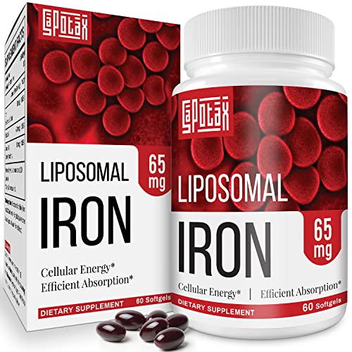 Liposomal Fe Iron Supplement for Women,65 mg Iron Supplements with Folic Acid & Vitamin B12 for Men,Red Blood Cell Production,Energy Support for Adults Iron Deficiency 60 Softgels(1 Bottle)