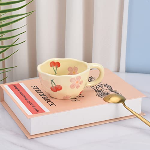 Koythin Ceramic Coffee Mug, Creative Flower Cup for Office and Home, Dishwasher and Microwave Safe, 8.5 oz/250 ml for Latte Tea Milk (Pink Cherry)