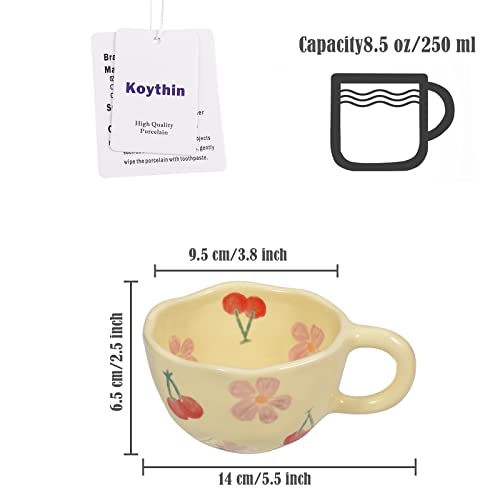 Koythin Ceramic Coffee Mug, Creative Flower Cup for Office and Home, Dishwasher and Microwave Safe, 8.5 oz/250 ml for Latte Tea Milk (Pink Cherry)