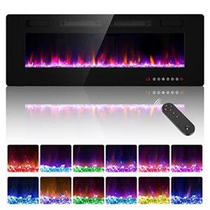 zionheat 50 inches electric fireplace-wall fireplace for living room-fireplace heater insert wall mounted with remote control,timer,12 flame colors,750/150w,ultra thin