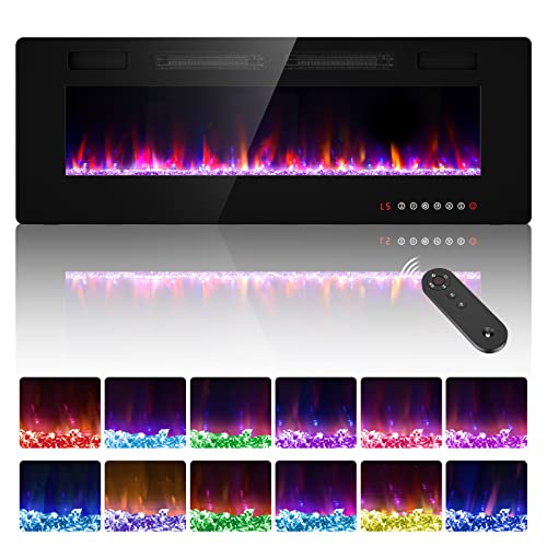 Zionheat 50 inches Electric Fireplace-Wall Fireplace for Living Room-Fireplace Heater Insert Wall Mounted with Remote Control,Timer,12 Flame Colors,750/150W,Ultra Thin