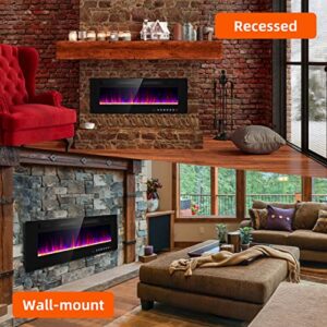 Zionheat 50 inches Electric Fireplace-Wall Fireplace for Living Room-Fireplace Heater Insert Wall Mounted with Remote Control,Timer,12 Flame Colors,750/150W,Ultra Thin