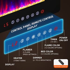 Zionheat 50 inches Electric Fireplace-Wall Fireplace for Living Room-Fireplace Heater Insert Wall Mounted with Remote Control,Timer,12 Flame Colors,750/150W,Ultra Thin