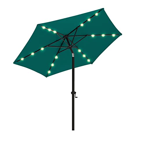 wikiwiki 7.5ft Outdoor Patio Table Umbrella, Sturdy Solar Led Market Umbrella for Deck, Pool, Garden w/Tilt, Crank, 18 LED Lights - Turquoise