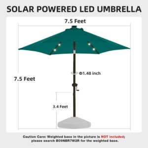 wikiwiki 7.5ft Outdoor Patio Table Umbrella, Sturdy Solar Led Market Umbrella for Deck, Pool, Garden w/Tilt, Crank, 18 LED Lights - Turquoise