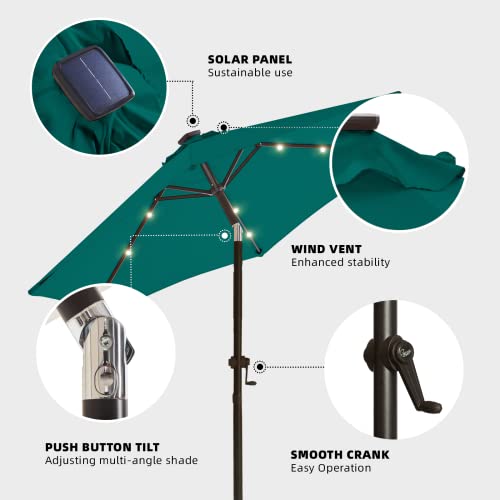 wikiwiki 7.5ft Outdoor Patio Table Umbrella, Sturdy Solar Led Market Umbrella for Deck, Pool, Garden w/Tilt, Crank, 18 LED Lights - Turquoise