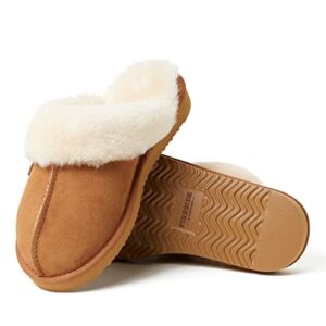 Dearfoams Women's Fireside Sydney Shearling Fur Indoor/Outdoor Scuff Slipper with Wide Widths, Chestnut Platform, 9