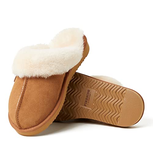 Dearfoams Women's Fireside Sydney Shearling Fur Indoor/Outdoor Scuff Slipper with Wide Widths, Chestnut Platform, 9