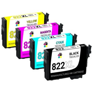 Houseofinks Remanufactured Ink Cartridge Replacement for Epson 822 XL 822XL for Workforce Pro WF-3820 WF-4820 WF-4830 WF-4834 Printer (BCMY, 4PK)