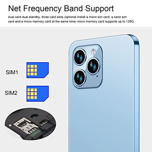 I14pro Max 4G Cell Phone, 6.1in IPS HD Screen, 4GB RAM 64GB ROM, Dual Card Dual Standby, 16MP Rear 8MP Front, 4000mAh Battery, Face Unlocked Android 11 Smartphone(Blue)
