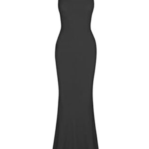 REORIA Women's Sexy Casual Lounge Slip Long Dress Elegant Wedding Guest Sleeveless Backless Ribbed Bodycon Maxi Dresses Black X-Small