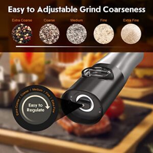 Electric Salt And Pepper Grinder Set,TOSTOG Salt Pepper Grinder Set Rechargeable,Stainless Steel Adjustable Coarseness Electric Salt and Pepper Shakers with Light/Charging Base/Ceramic Grinder