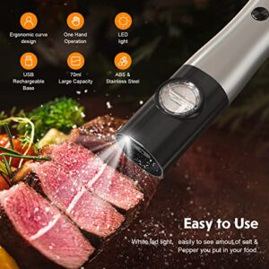 Electric Salt And Pepper Grinder Set,TOSTOG Salt Pepper Grinder Set Rechargeable,Stainless Steel Adjustable Coarseness Electric Salt and Pepper Shakers with Light/Charging Base/Ceramic Grinder