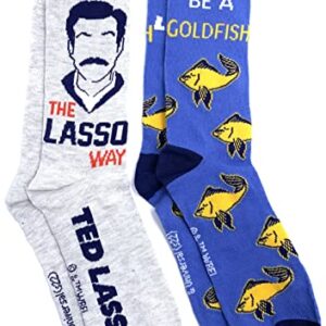 WARNER BROS Ted Lasso 2 pack Men's Dress Crew Socks. 2 pair - Ted Lasso Way & Be a Goldfish - Men Sock Size 10-13 (TG10430)