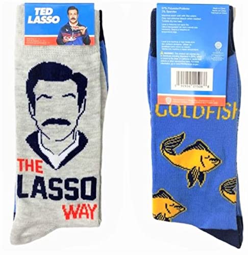 WARNER BROS Ted Lasso 2 pack Men's Dress Crew Socks. 2 pair - Ted Lasso Way & Be a Goldfish - Men Sock Size 10-13 (TG10430)