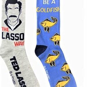 WARNER BROS Ted Lasso 2 pack Men's Dress Crew Socks. 2 pair - Ted Lasso Way & Be a Goldfish - Men Sock Size 10-13 (TG10430)