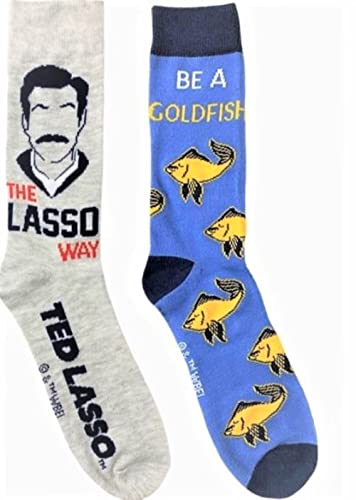 WARNER BROS Ted Lasso 2 pack Men's Dress Crew Socks. 2 pair - Ted Lasso Way & Be a Goldfish - Men Sock Size 10-13 (TG10430)