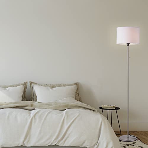 O’Bright Ted - Drum Shade Standing Lamp, Pull Chain Switch, E26 Socket, Modern Minimalist Design, Simple Floor Lamp for Living Room, Bedroom, Office, Brushed Nickel