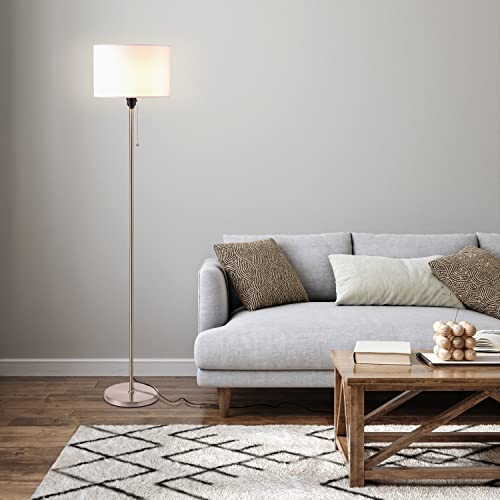 O’Bright Ted - Drum Shade Standing Lamp, Pull Chain Switch, E26 Socket, Modern Minimalist Design, Simple Floor Lamp for Living Room, Bedroom, Office, Brushed Nickel