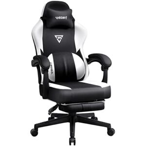 vigosit gaming chair with footrest, fabric gamer chair with lumbar support pillow, computer game chairs for adults, big and tall office chair gaming 300lbs (black white)