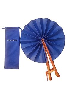 blue african fabric folding fan: church, ankara, leather, wedding, sports, and pouch included!