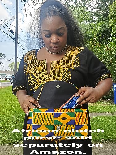 Blue African Fabric Folding Fan: Church, Ankara, Leather, Wedding, Sports, and Pouch Included!