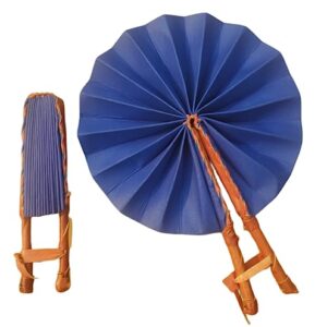 Blue African Fabric Folding Fan: Church, Ankara, Leather, Wedding, Sports, and Pouch Included!