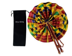 african fabric folding fan: church, ankara, multicolor, leather, wedding, sports, and pouch included