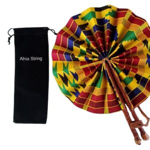 African Fabric Folding Fan: Church, Ankara, Multicolor, Leather, Wedding, Sports, and Pouch Included