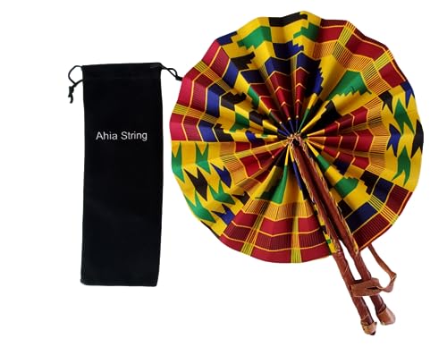 African Fabric Folding Fan: Church, Ankara, Multicolor, Leather, Wedding, Sports, and Pouch Included