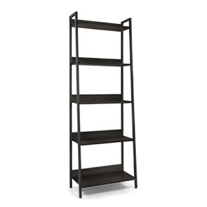 CAPHAUS 5 Tier Ladder Bookshelf, 24 Inch Width Free Standing Shelf, Bookcase Shelf Storage Rack Organizer, Industrial Book Shelves for Home Office, Living Room, Kitchen, Black Wooden Shelves