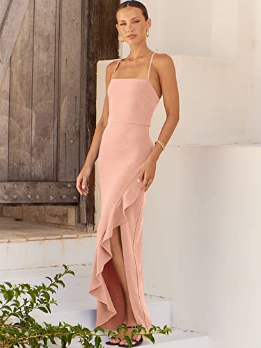 ANRABESS Women's Spaghetti Strap High Slit Bodycon Wedding Guest Dress Semi Formal Dresses A860-qianfen-S Light Pink