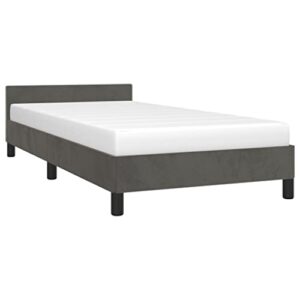 vidaxl bed, upholstered platform bed frame with headboard, single bed base with wooden slats support, dark gray 39.4"x74.8" twin velvet