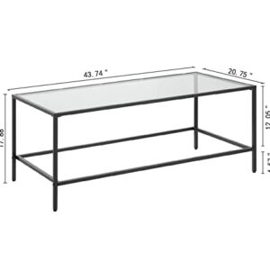 CAWS Black Coffee Table, Tempered Glass Wide Rectangle Coffee Table with Black Metal Frame, Modern Minimalist Center Table for Living Room, Dining Room, Office, Pantry or Outdoor