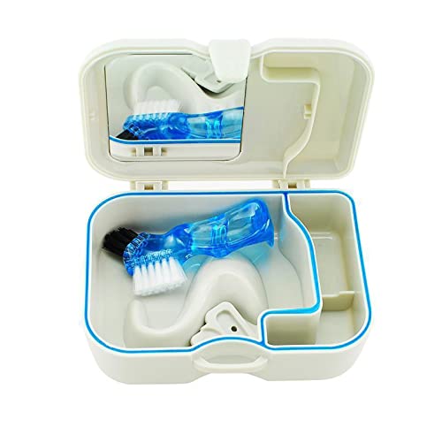 Storage Denture Teeth With Box Case and Applianc Brush False Clean Tooth care ning Kits (白色White, One Size)