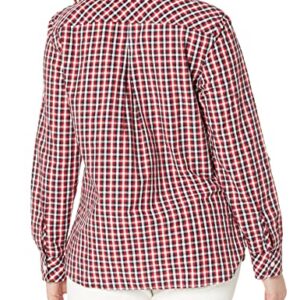 Tommy Hilfiger Women's Blouse Casual Check Roll Tab Long Sleeve, Chili Pepper Multi