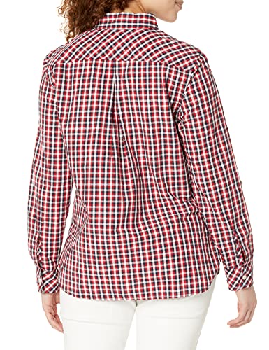 Tommy Hilfiger Women's Blouse Casual Check Roll Tab Long Sleeve, Chili Pepper Multi