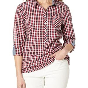 Tommy Hilfiger Women's Blouse Casual Check Roll Tab Long Sleeve, Chili Pepper Multi