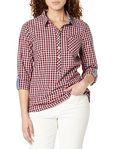 Tommy Hilfiger Women's Blouse Casual Check Roll Tab Long Sleeve, Chili Pepper Multi