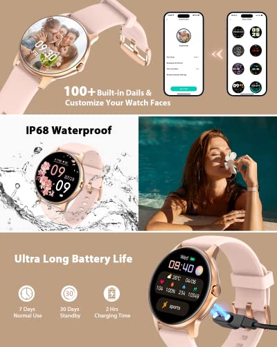 Gydom Smart Watch for Women Answer/Make Call, 1.28" Touch Screen Fitness Tracker with Blood Oxygen/Heart Rate/Sleep Monitor, 100 Sport Modes, IP68 Waterproof Smartwatch for Android iPhone