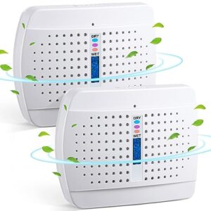 2 pack rechargeable small dehumidifier, portable mini dehumidifiers for bedroom, bathroom, high efficiency moisture absorber for closet, bookcases