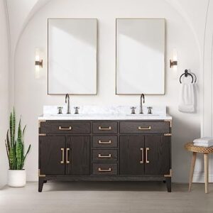 bell+modern harbor 60 in w x 22 in d brown oak double bath vanity and carrara marble top