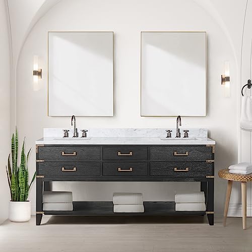 Bell+Modern Woodhaven 72 in W x 22 in D Black Oak Double Bath Vanity and Carrara Marble Top